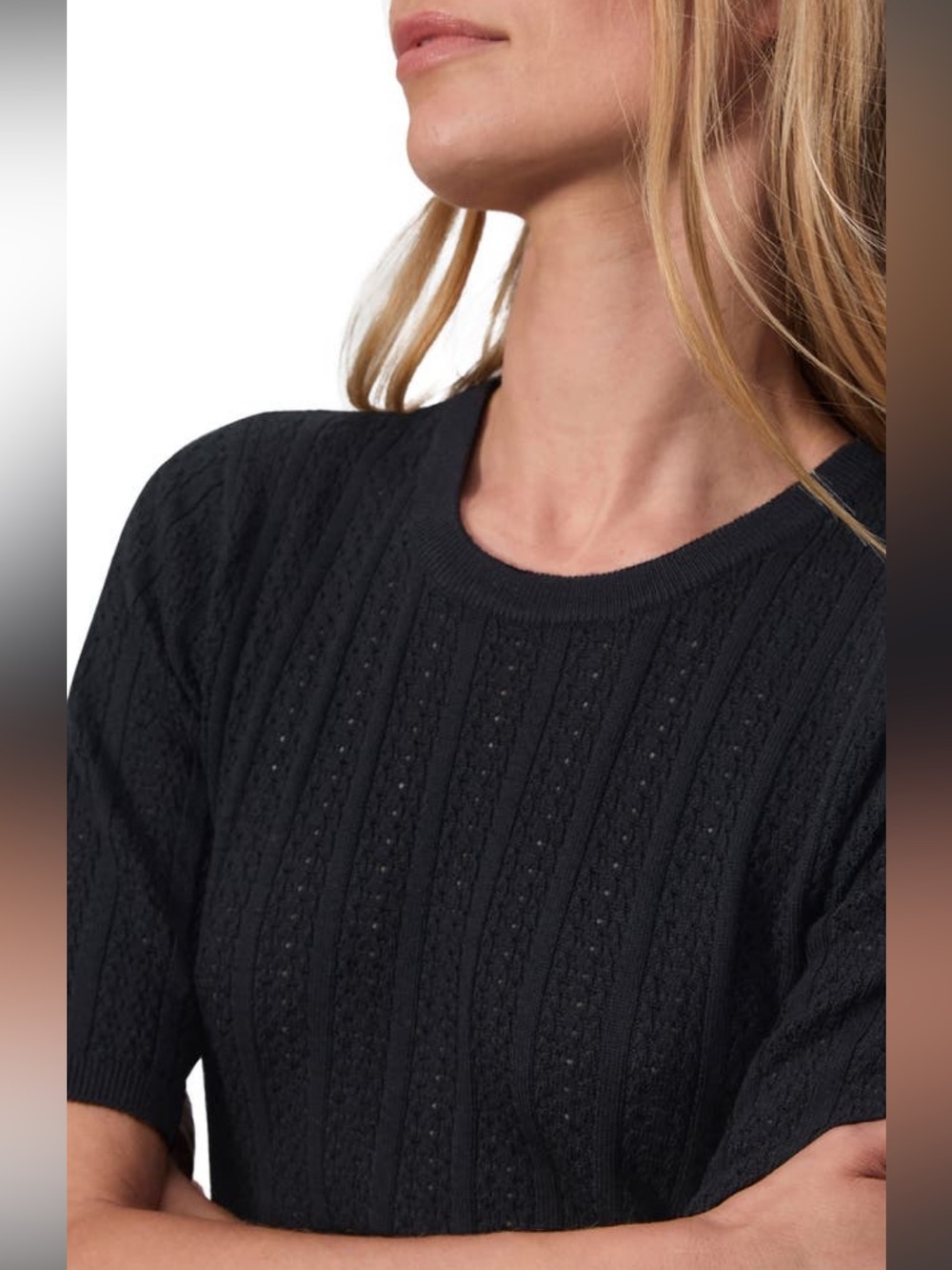 NWT $198 Rag & Bone Black Tina Short Sleeve Cable-Knit Sweater Wool Size XXS - Picture 9 of 15